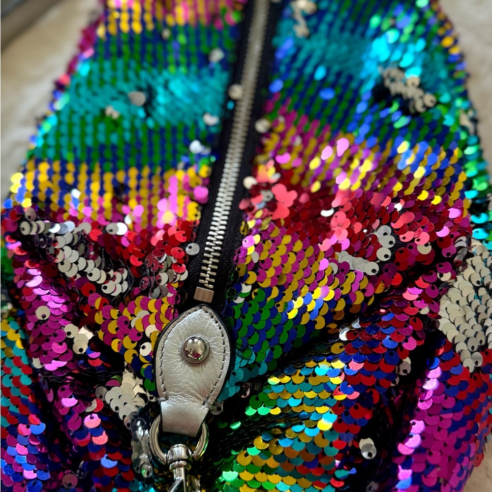 Rebecca Minkoff Rainbow Silver Sequin Small Medium Julian Backpack Excellent - Picture 5 of 6